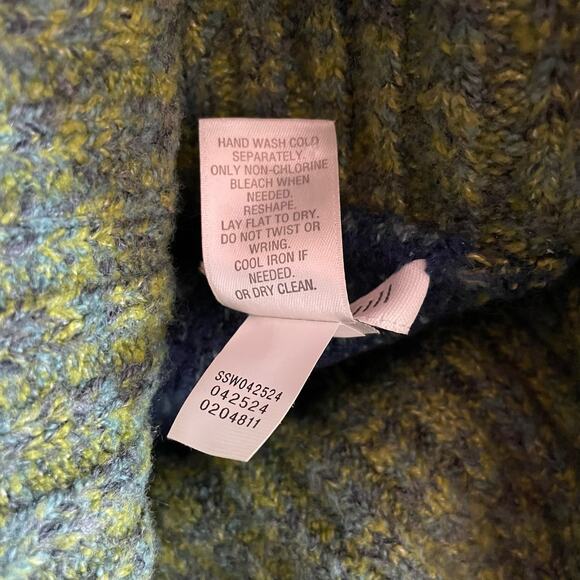 J Jill Cotton Wool Fair Isle Nordic Classic Poncho Sweater Blue Green One Size - Picture 10 of 10